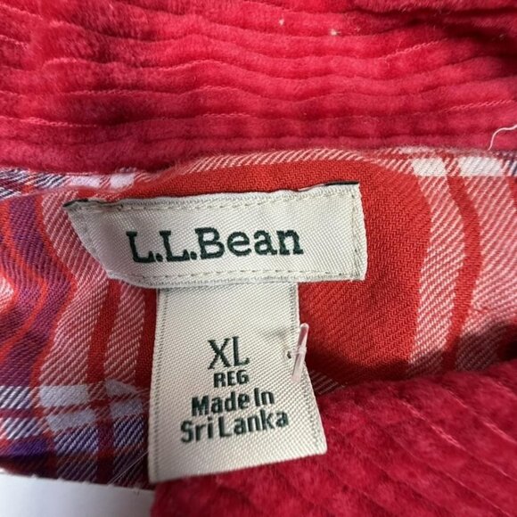 L.L.Bean Corduroy Shirt Mens XL Red Plaid Lined Button Front Shacket - Picture 3 of 10